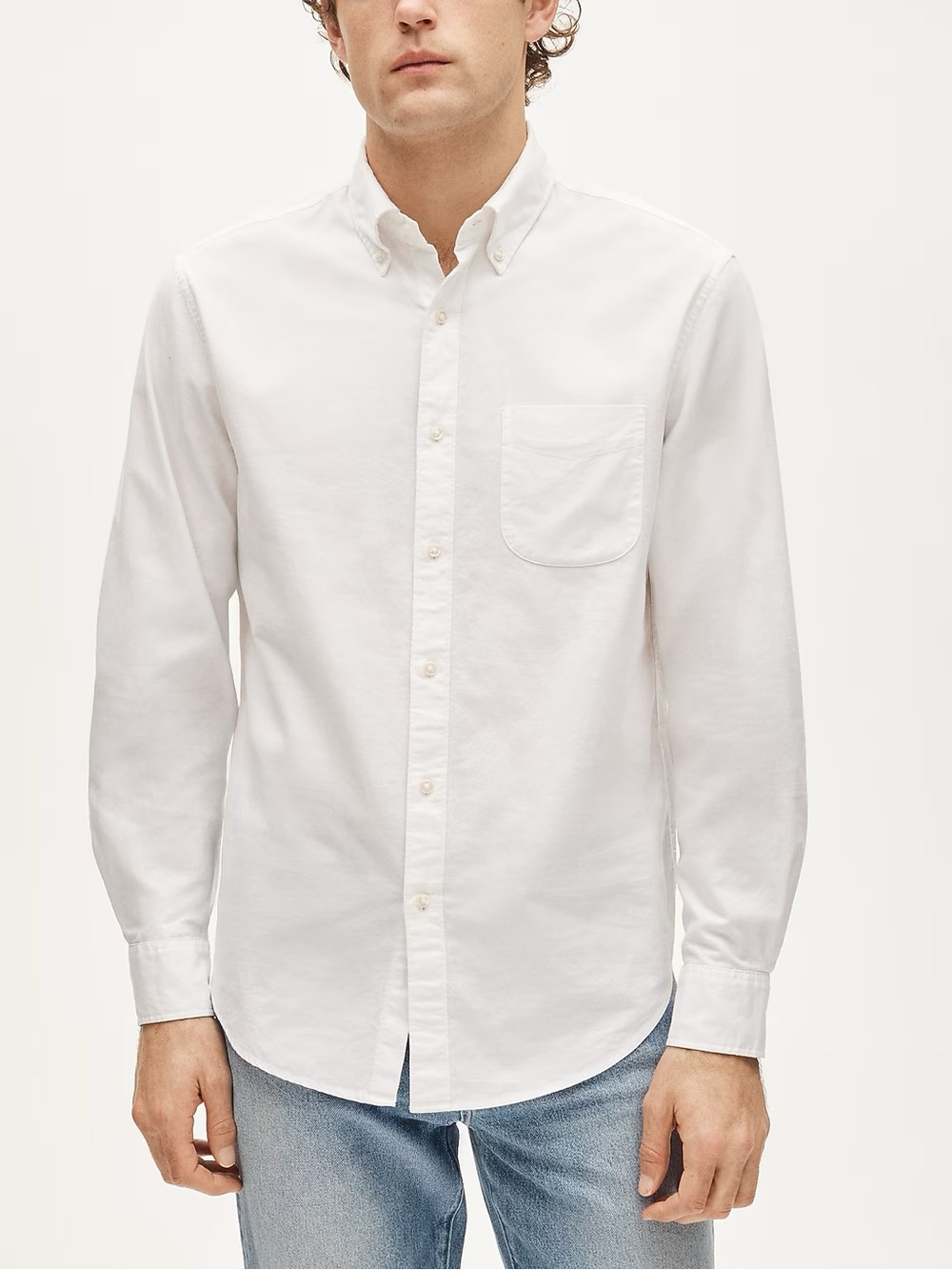 J. Crew Men's White Long-Sleeve Button-Down Shirt